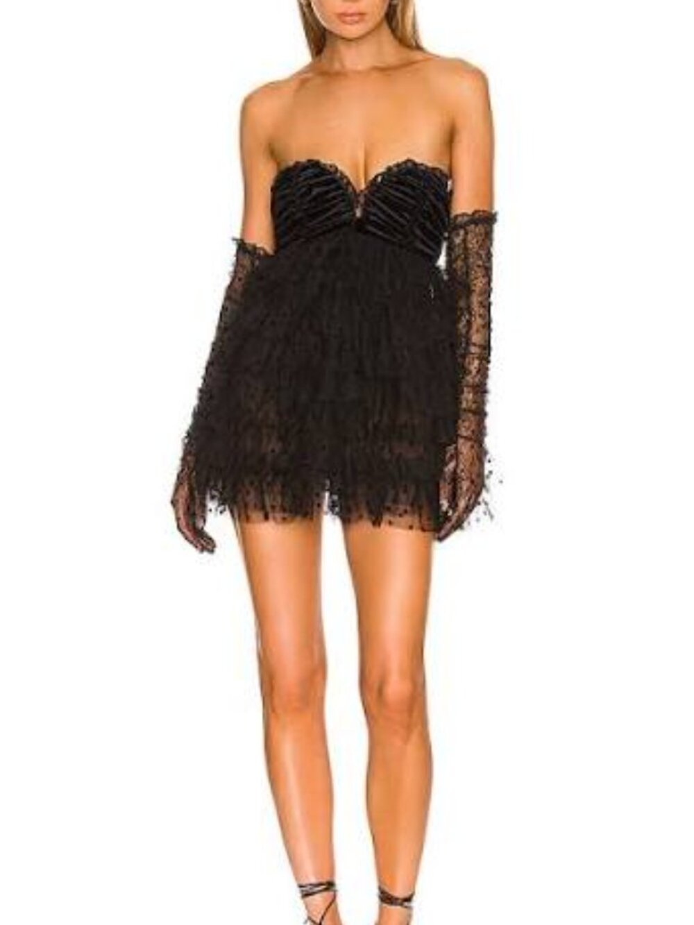 For Love & Lemons Jourdan Velvet & Tiered Flocked Dot Tulle Mini Dress Size XXS